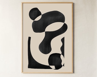 Black Beige Geometric Art Print, Mid Century Modern (Digital Download)