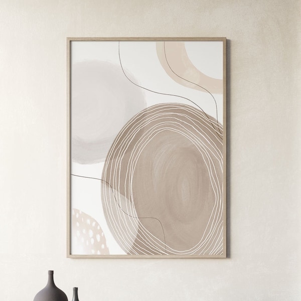 Abstract Circle Painting, Biege Gray Modern Art, Neutral Print, Contemporary Print,Abstract Print,Abstract Wall Art,Beige Abstract Wall Art