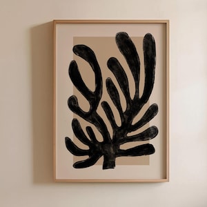Abstract Coral Art Print Black Botanical Ocean Wall Decor Minimalist Coastal Home Modern Seaweed Poster