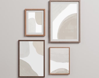 Abstract Beige Art Prints, Gallery Wall Set of 4 (Digital Download)