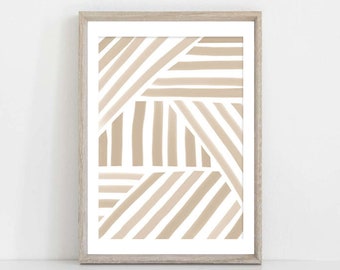 Beige Geometric Watercolor Print, Abstract Boho Wall Art (Digital Print)