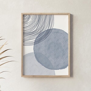 Blue Gray Geometric Art, Circle Line Art Print, Modern Wall Art, Minimalist Print, Wall Decor, Living Room Wall Art