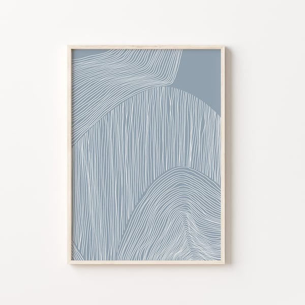 Blue Line Art Print, Blue White Wall Art, Modern Abstract Print, Living Room Decor,Nusery Wall Art