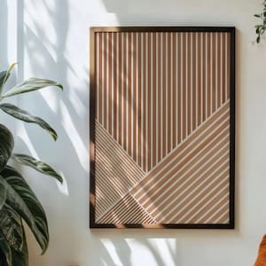 Póster decorativo de pared abstracto con patrón de rayas de madera, geométrico minimalista moderno, para sala de estar u oficina