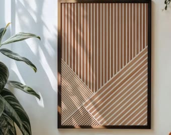 Póster decorativo de pared abstracto con patrón de rayas de madera, geométrico minimalista moderno, para sala de estar u oficina