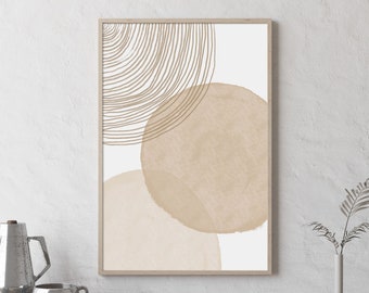 Beige Abstract Circle Print, Boho Minimalist Decor (Digital Download)
