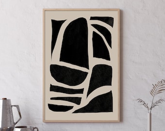 Black Geometric Abstract Art Print: Mid-Century Modern (Digital Download)