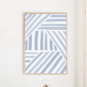 Baby Blue Print, Blue Stripe Art Print, Digital Wall Art, Large Print, Nursery Wall Decor, Kids Room Decor, Modern Abstract Minimalist Print image 1
