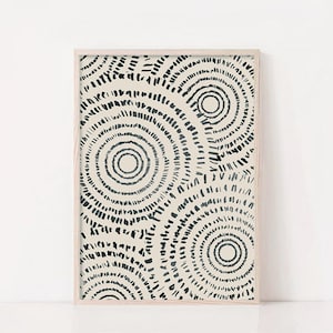 Abstract Circle Art Print, Beige & Black Boho Decor (Digital Download)