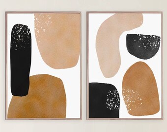 Abstract Art Set, Set of 2 Print, Watercolor Painting, Digital Wall Art, Geometric Art, Contemporary Art