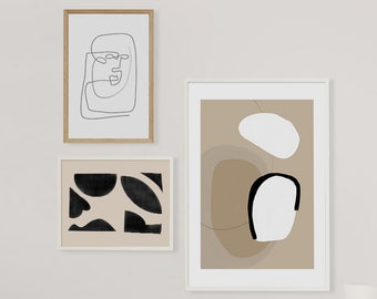 Abstract Geometric Art Set Print, Printable Wall Art, Digital Prints, Set of 3, Abstract Poster, Neutral Beige, Gallery Wall Set, Wall Decor