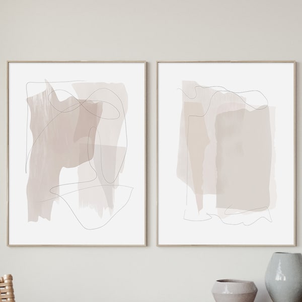 Set of 2 Print,Beige Gray Print,Earth Tone Abstract Art,Home Office Decor,Neutral Color Art,Minimalist Print,Digital Print,Boho Decor