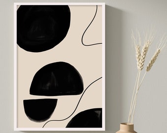 Modern Geometric Art, Beige Black Print, Mid Century Line Art, Abstract Wall Art, Minimalist Print,Living Room Wall Art,Abstract Wall Decor