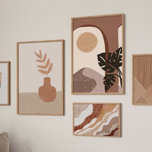 Set of 5 Prints Abstract Art Set Gallery Wall Decor Boho Etsy