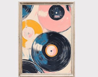 Abstract Vinyl Record Art Print, Retro Music Decor (Digital Download)