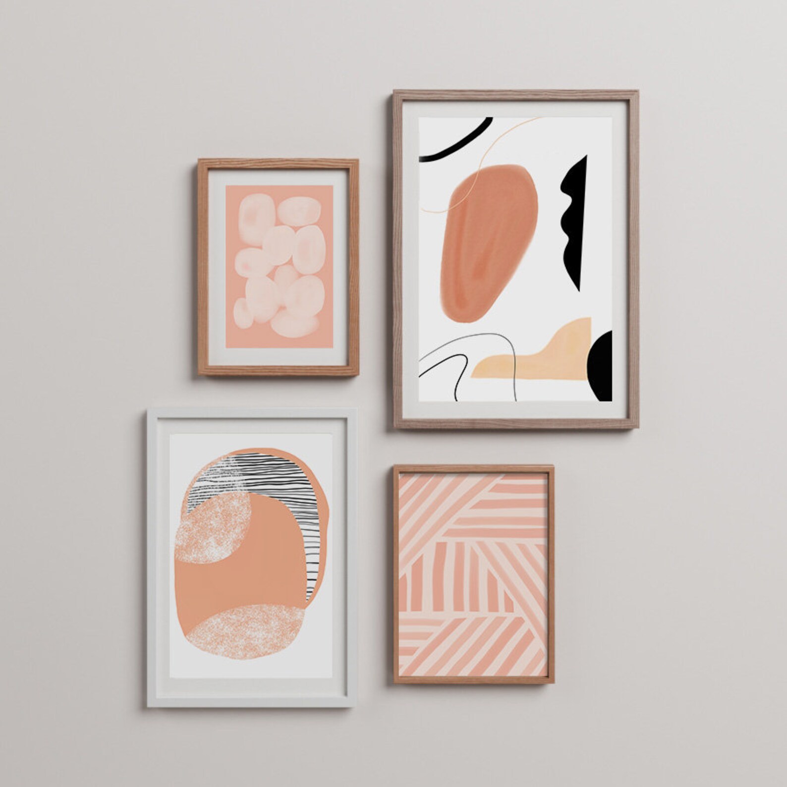 Peach Pink Wall Set Boho Decor Set of 4 Prints Mid Century Etsy