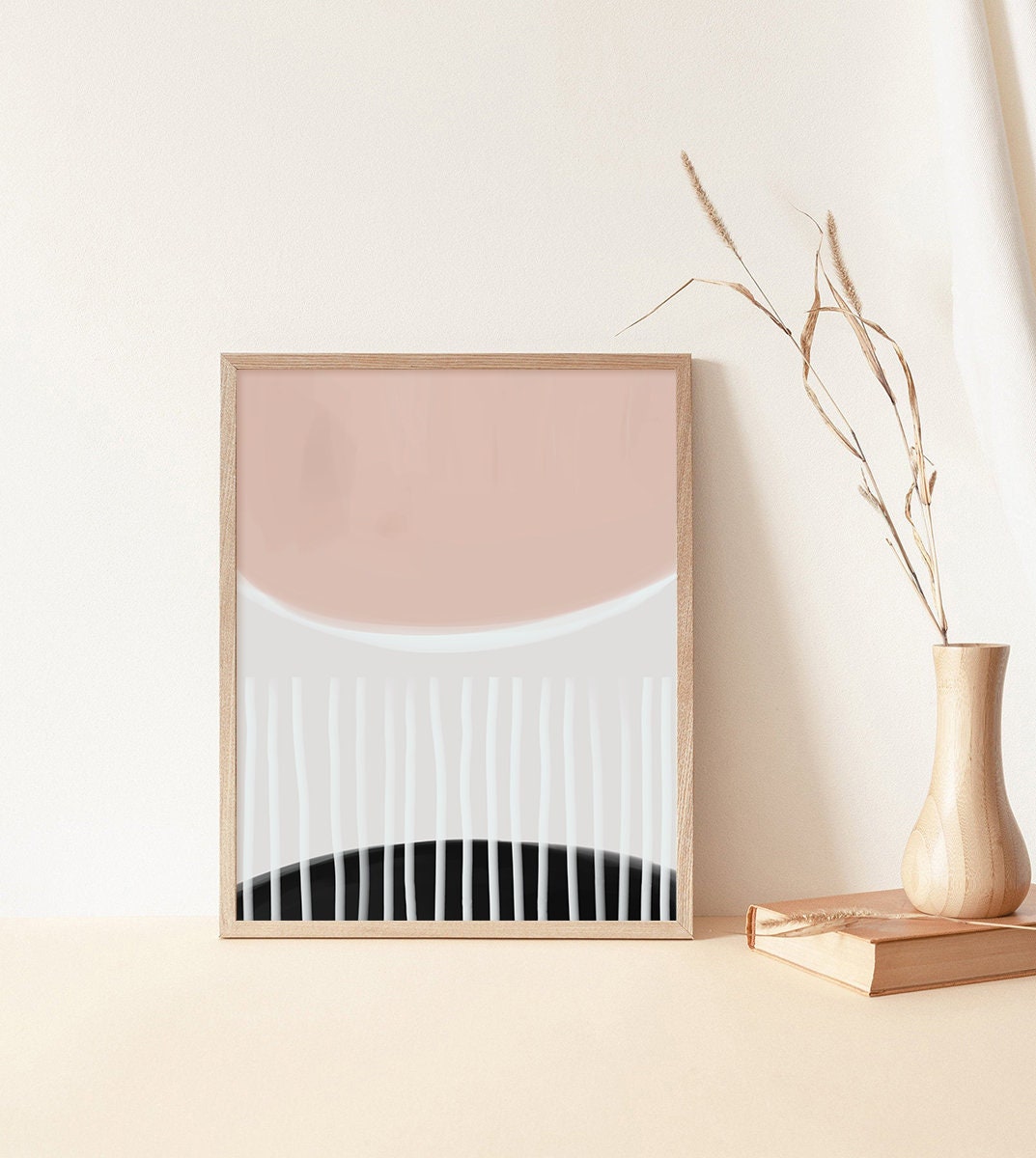 Set of 3 Black Pink Prints Pink Modern Wall Decor Mid Etsy
