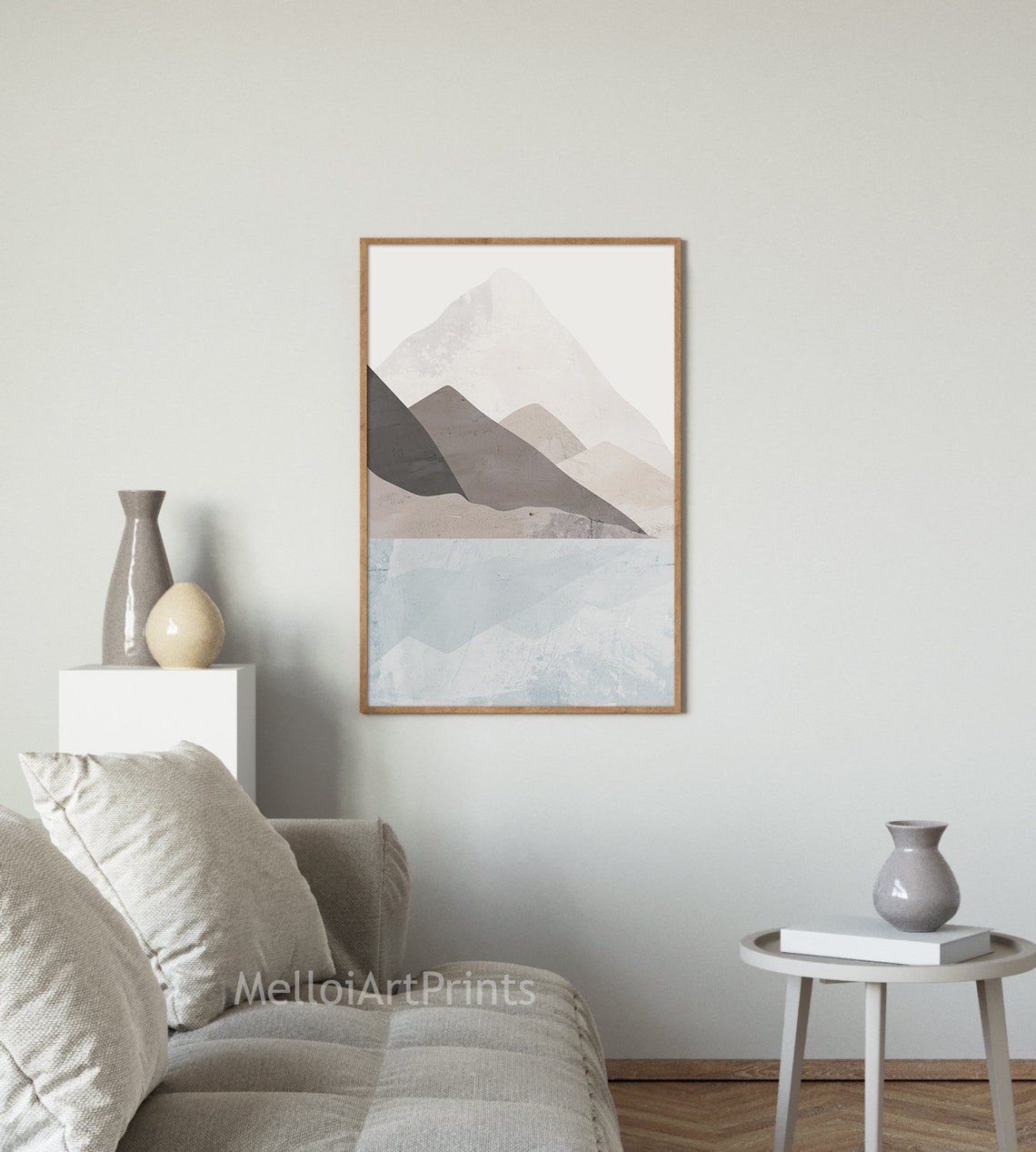 Beige Blue Mountain Wall Art Lake Mountain Art Print Beige Etsy