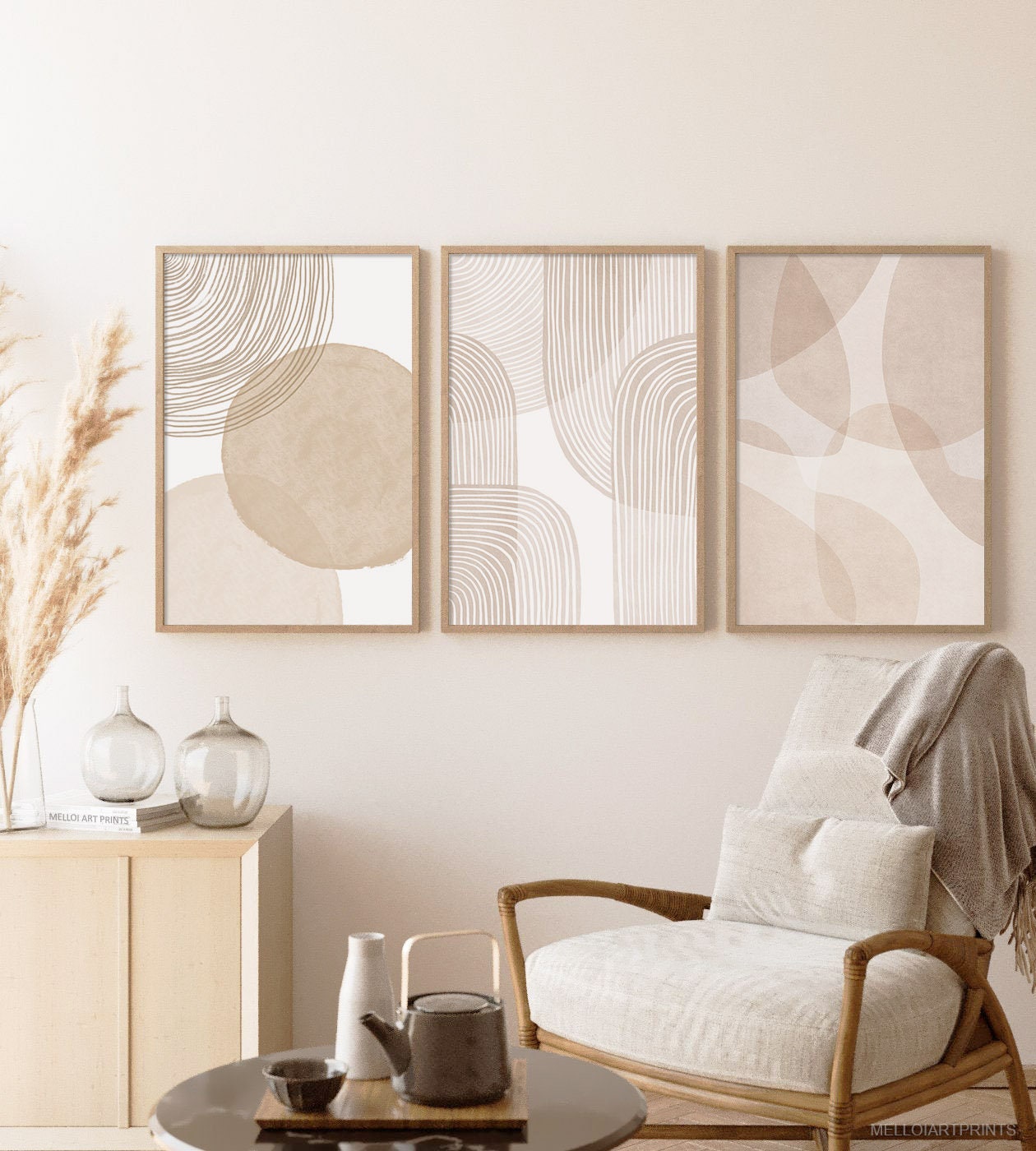Beige Wall Decor Set of 3 living room Decor minimalist | Etsy