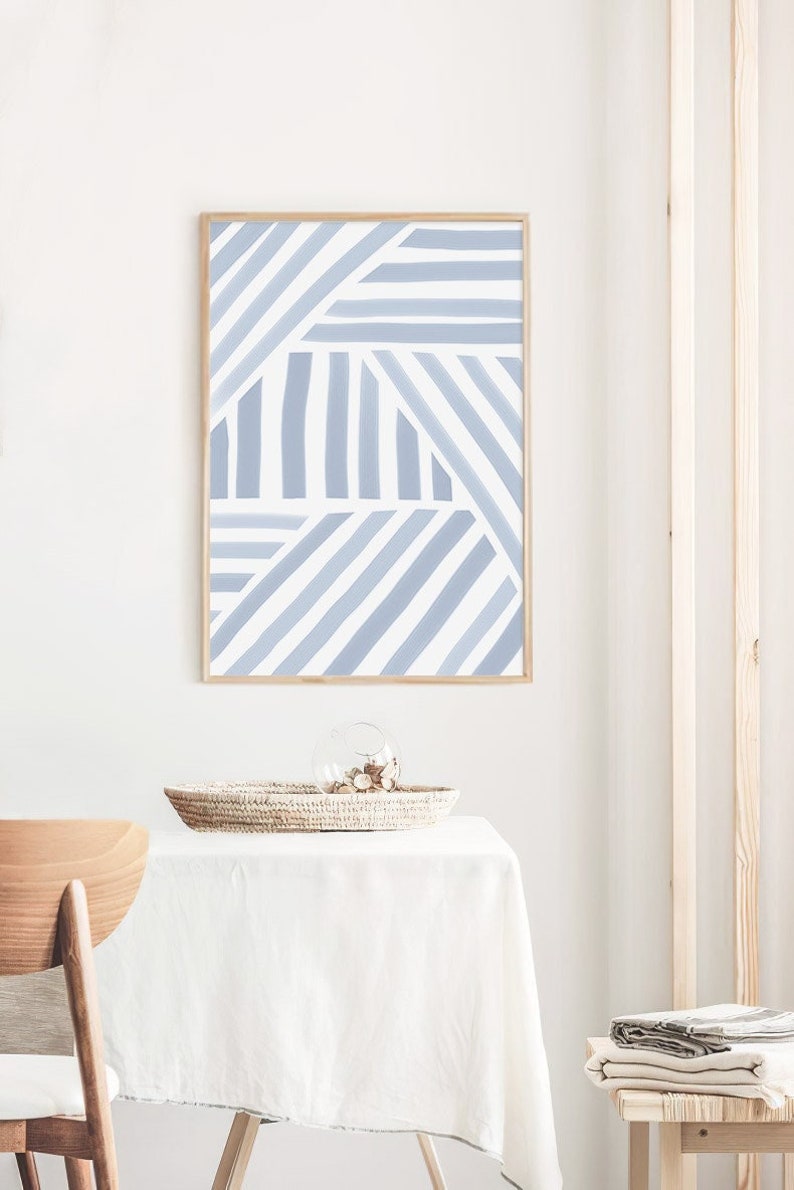 Baby Blue Print, Blue Stripe Art Print, Digital Wall Art, Large Print, Nursery Wall Decor, Kids Room Decor, Modern Abstract Minimalist Print image 1