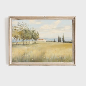 Italian Countryside Print, Tuscan Landscape Wall Art, Mediterranean Villa Painting, Farmhouse Decor, Rural Field Art, Modern Pastoral Print