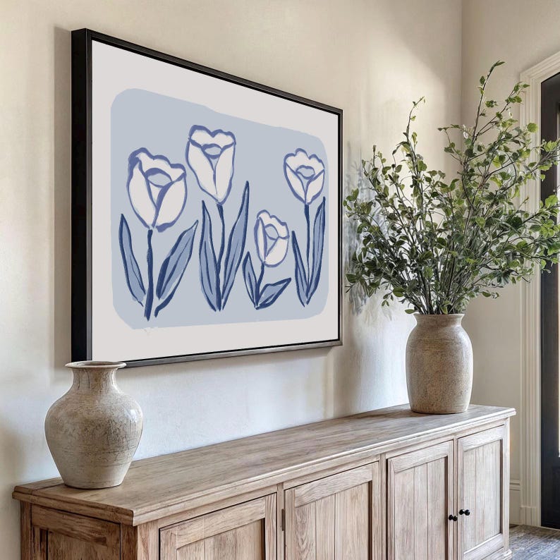 Blue Tulip Line Art Print: Minimalist Floral Illustration (digital ...