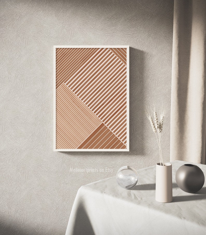 Cartel de rayas, arte de pared geométrico, impresiones de terracota, arte de pared imprimible, cartel abstracto moderno, arte de líneas, impresión descargable, cartel minimalista imagen 4