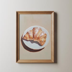 French Croissant Painting Pastry Art Print Kitchen Wall Decor Bakery Artwork Food Illustration Minimalist Breakfast Cafe Decor Paris Style