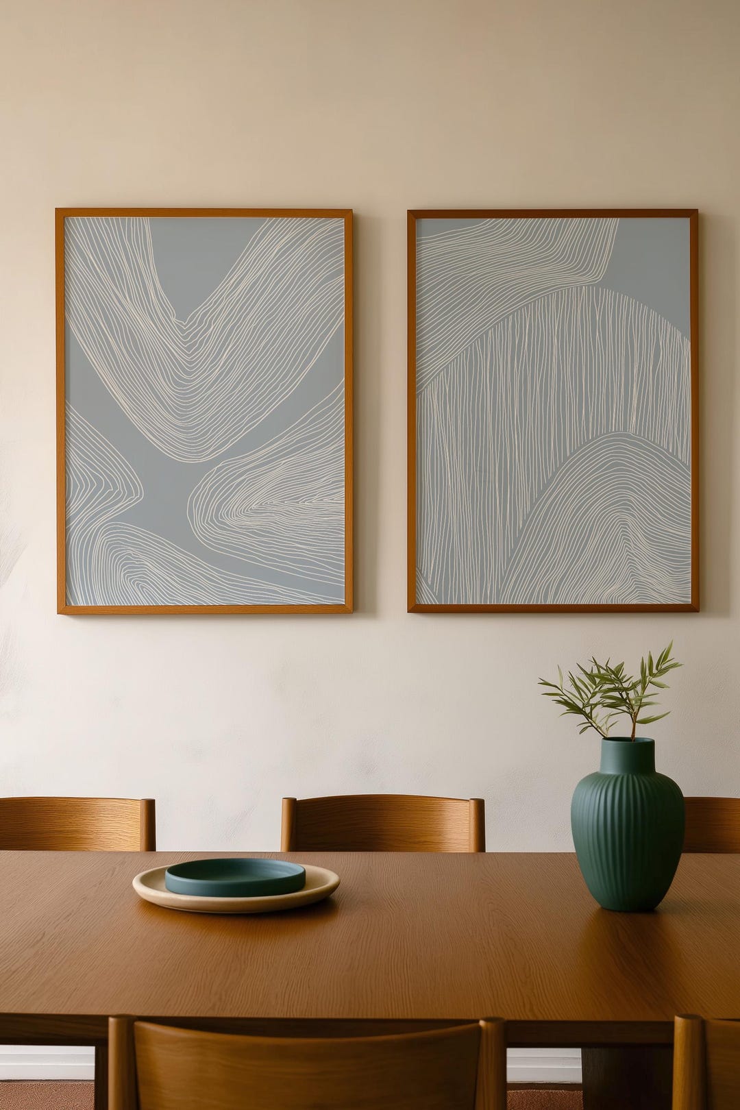 Abstract Line Art Prints Set: Modern Blue White Geometric Wall Decor ...