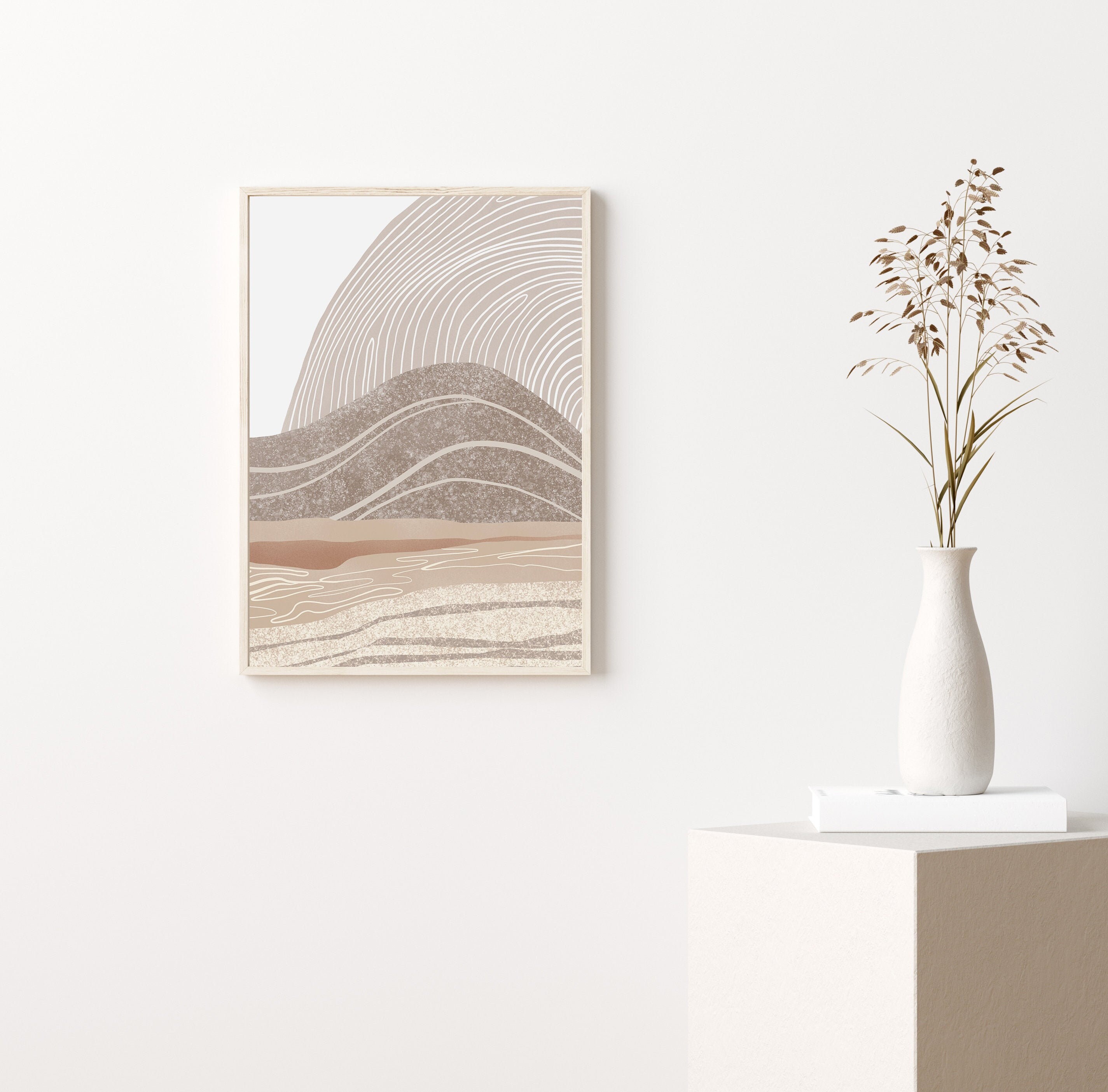 AEFOUU Leinwandbild 90x120cm Abstrakt - Gerahmte Wandkunst Beige Braun Boho