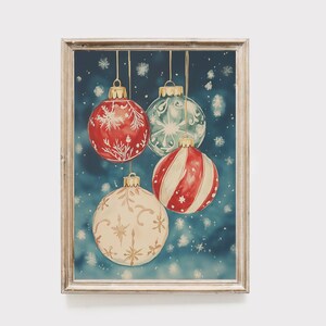 Festive Christmas Ornaments Wall Art, Vibrant Holiday Decor, Digital Download Wall Art, Instant Download Printable, Seasonal Home Decor