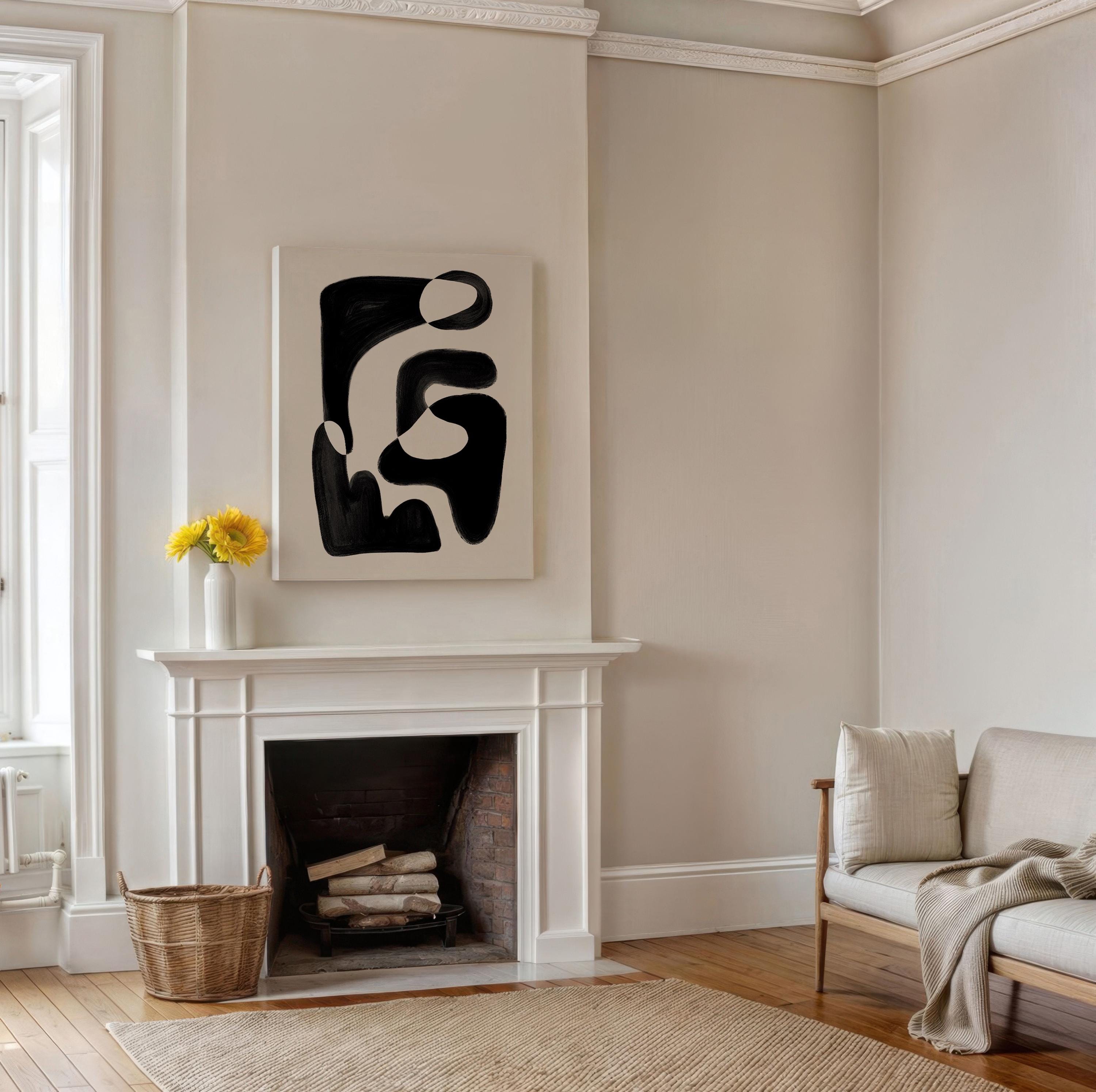 Black Beige Abstract Art Print: Mid-century Modern Wall Decor (digital ...
