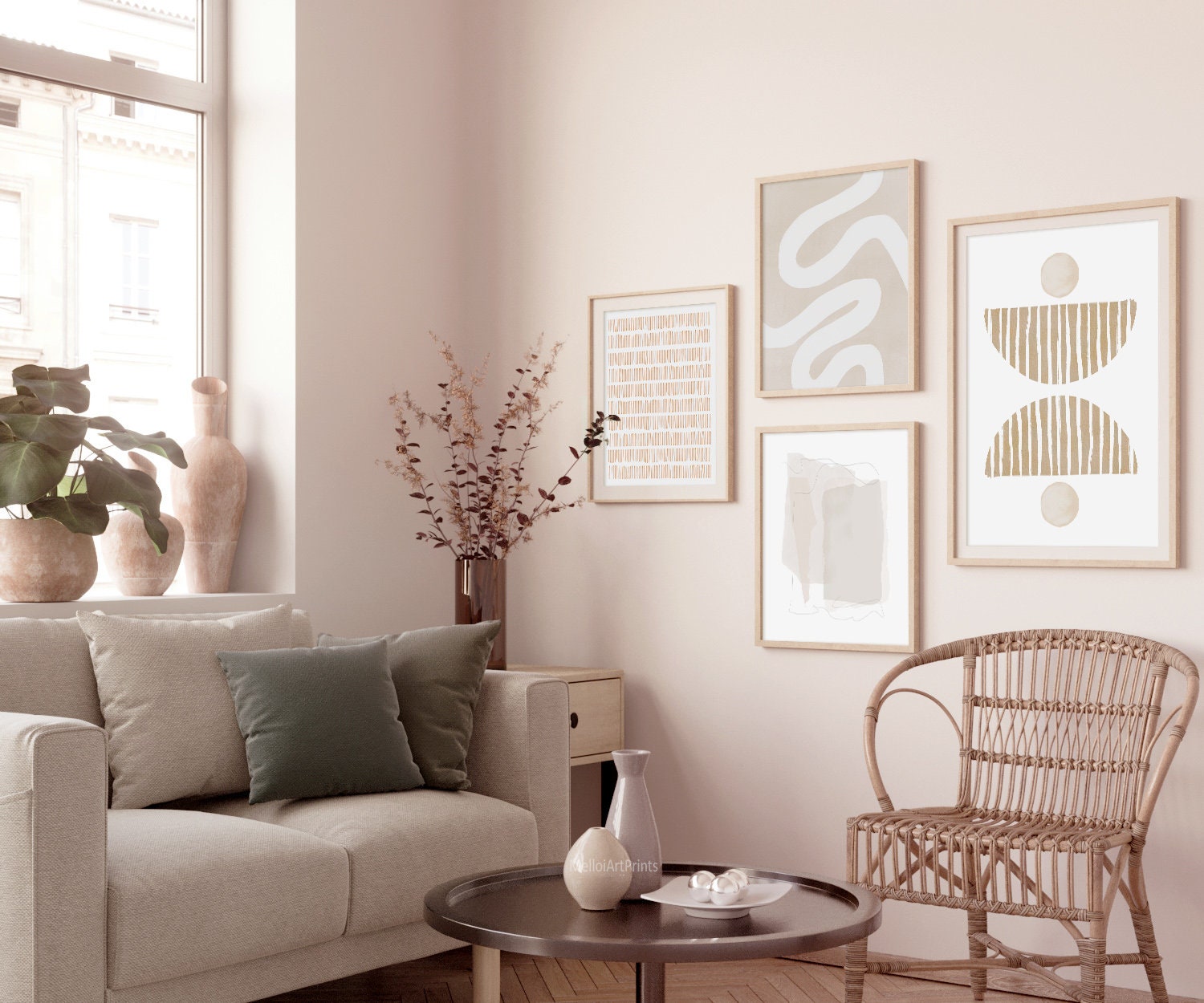 Living Room Art Set Set of 4 Prints Beige Wall Set Boho Etsy