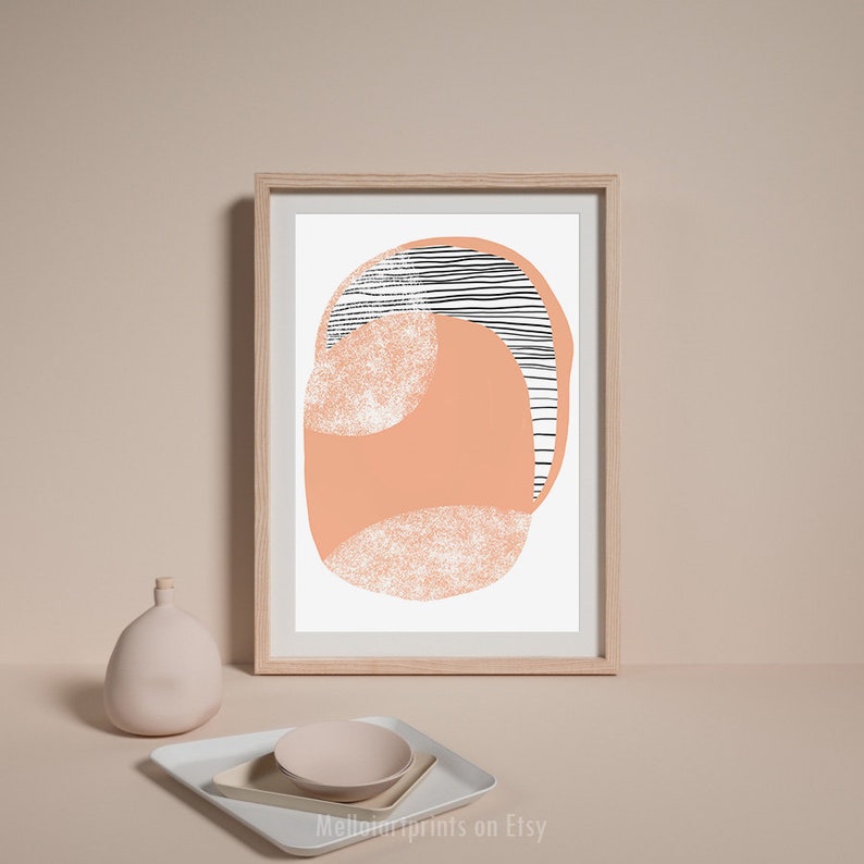 Peach Pink Wall Set Boho Decor Set of 4 Prints Mid Century Etsy