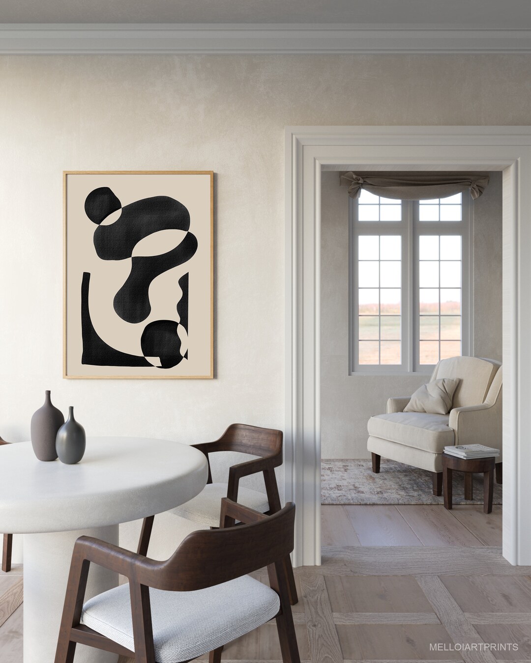 Black Beige Geometric Art Print, Mid Century Modern (digital Download ...