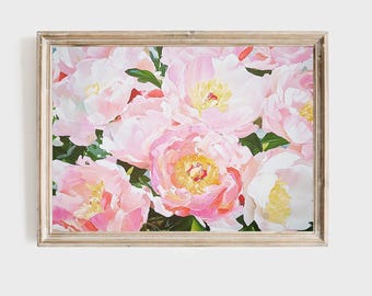 Pink Peony Floral Oil Painting Art Print (Digital Download)