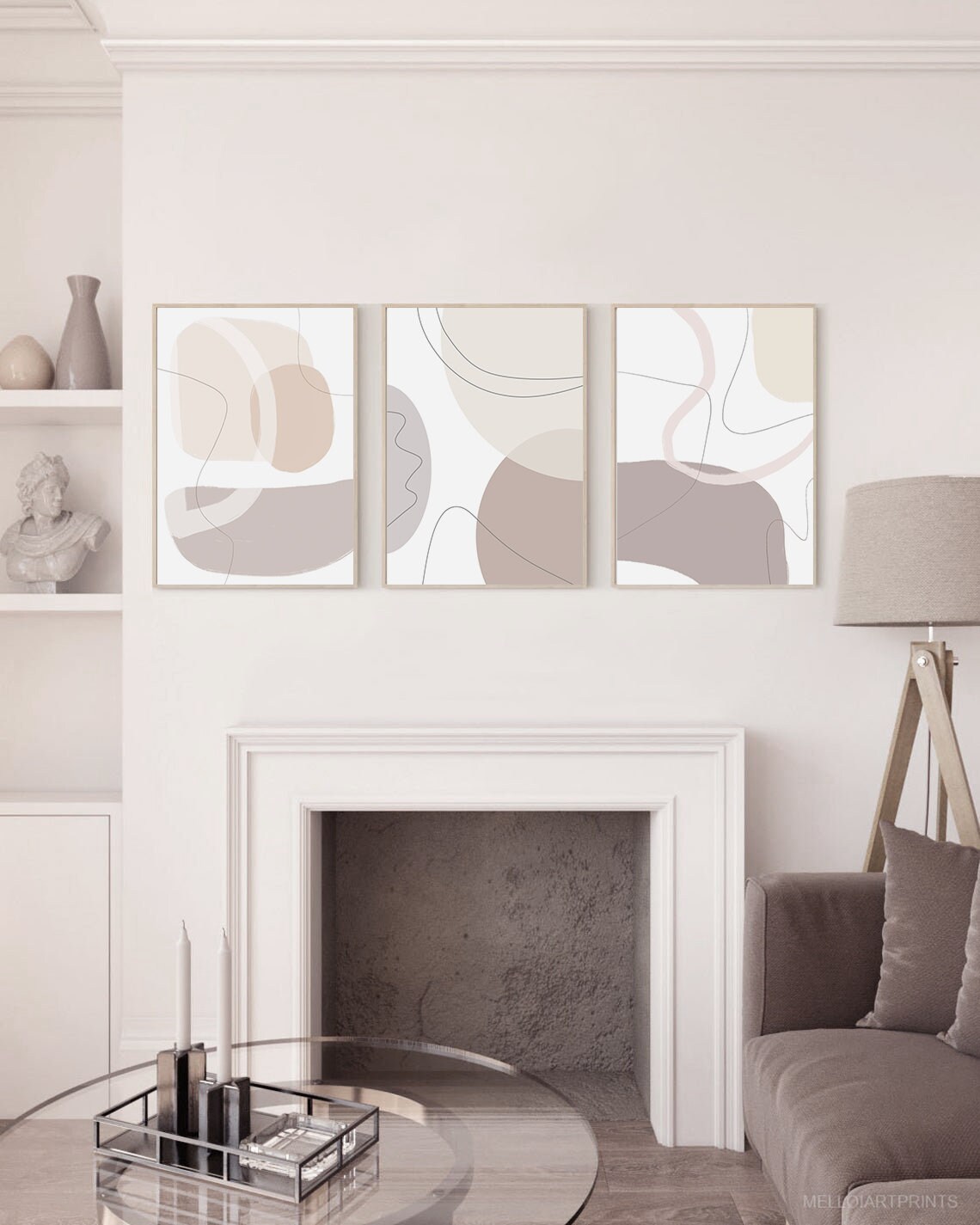 Set of 3 Abstract Line Art Prints Abstract Geometric Digital Etsy