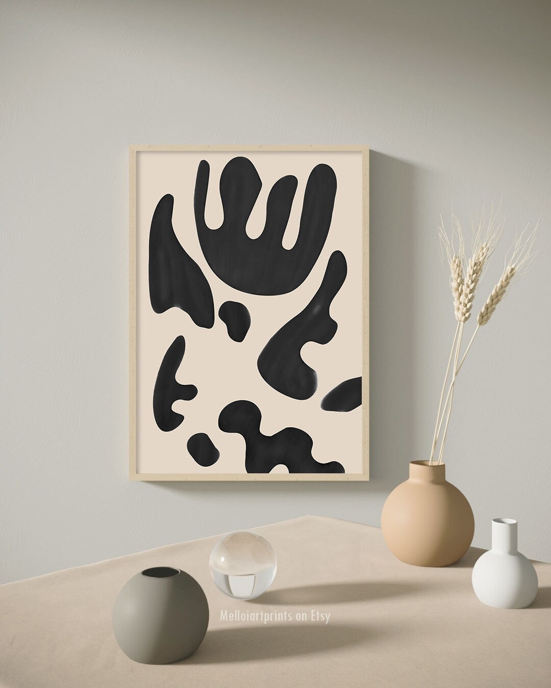Mid Century Art Prints, Beige Black Wall Art, Modern Wall Art ...