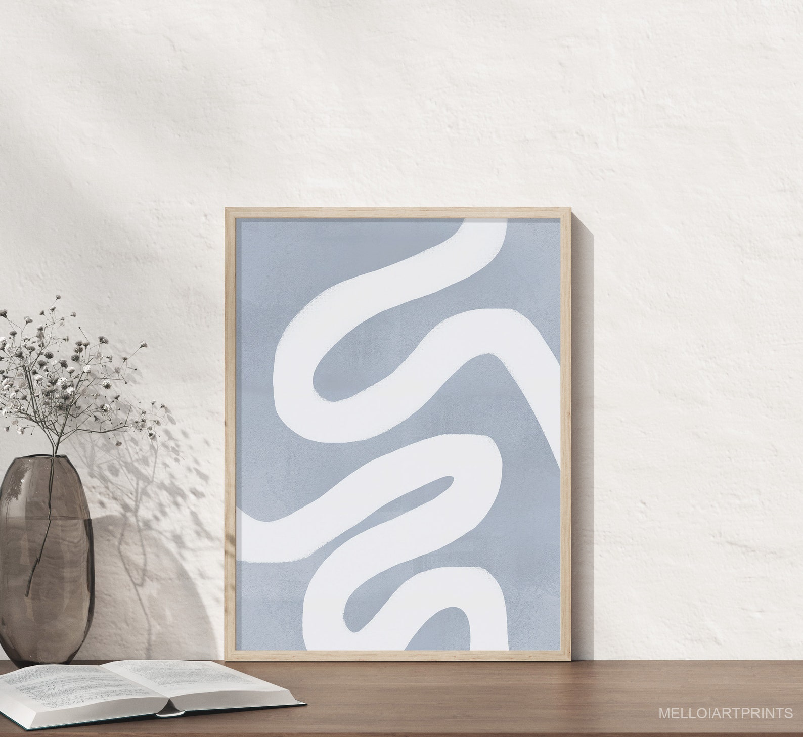 Blue Abstract Print Pastel Blue Wall Art Mid Century Art Etsy