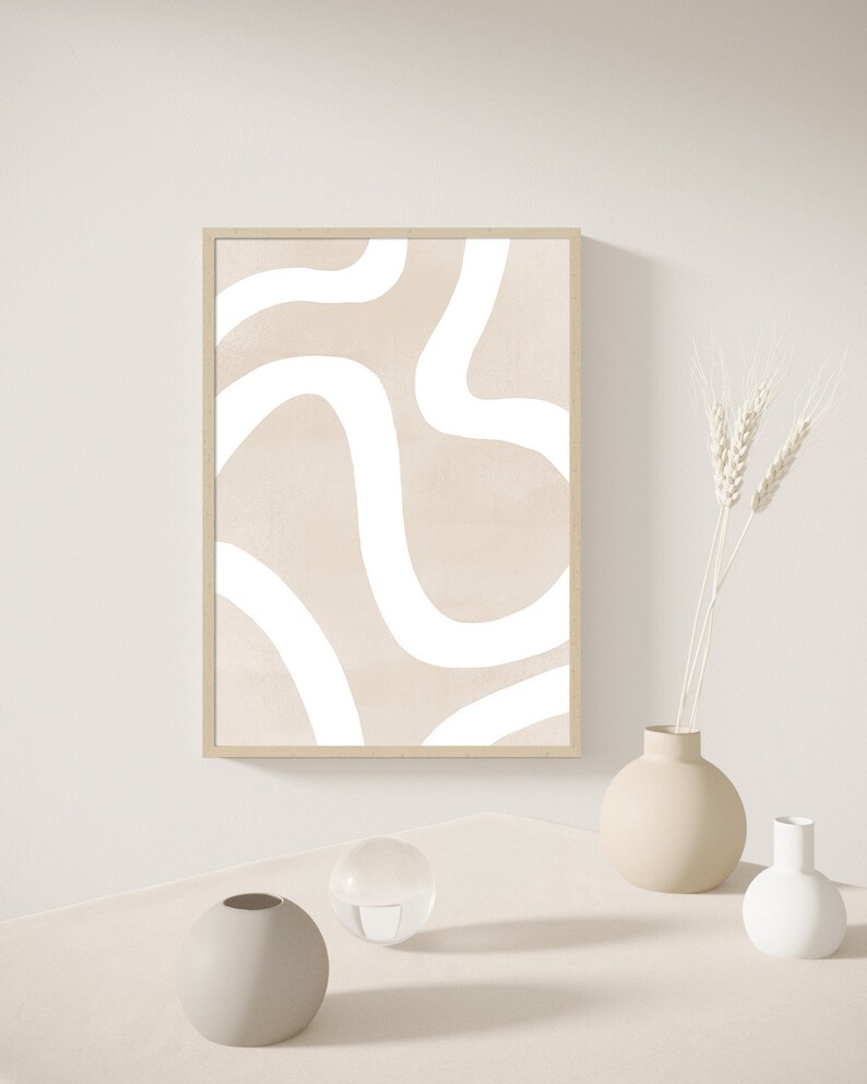 Neutral Beige Abstract Beige White Art Print Beige Curve Etsy