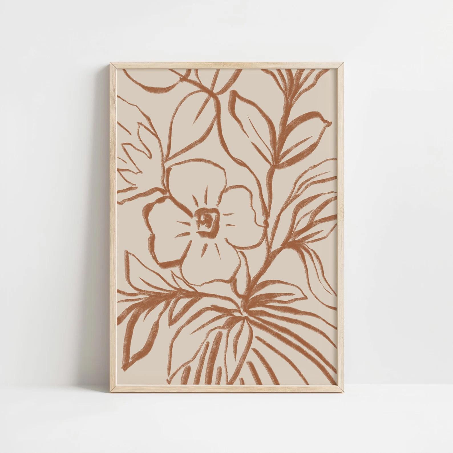 Boho Floral Line Art Print, Neutral Botanical Illustration (digital ...