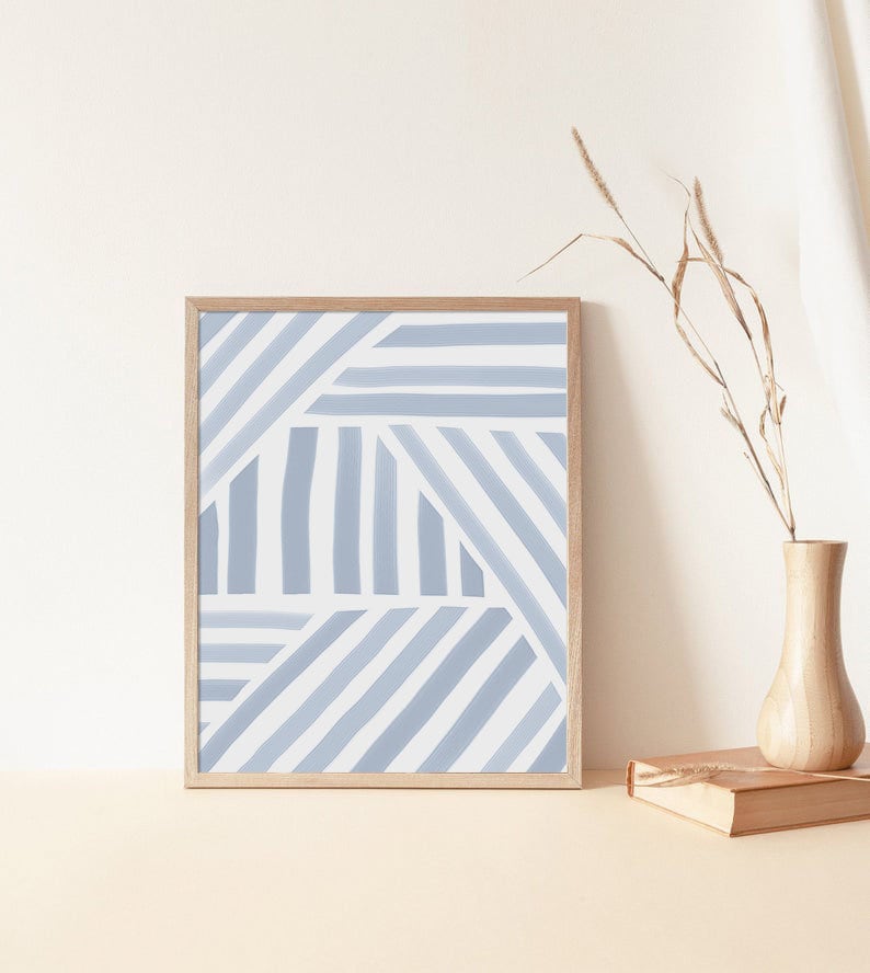 Baby Blue Print, Blue Stripe Art Print, Digital Wall Art, Large Print, Nursery Wall Decor, Kids Room Decor, Modern Abstract Minimalist Print image 2