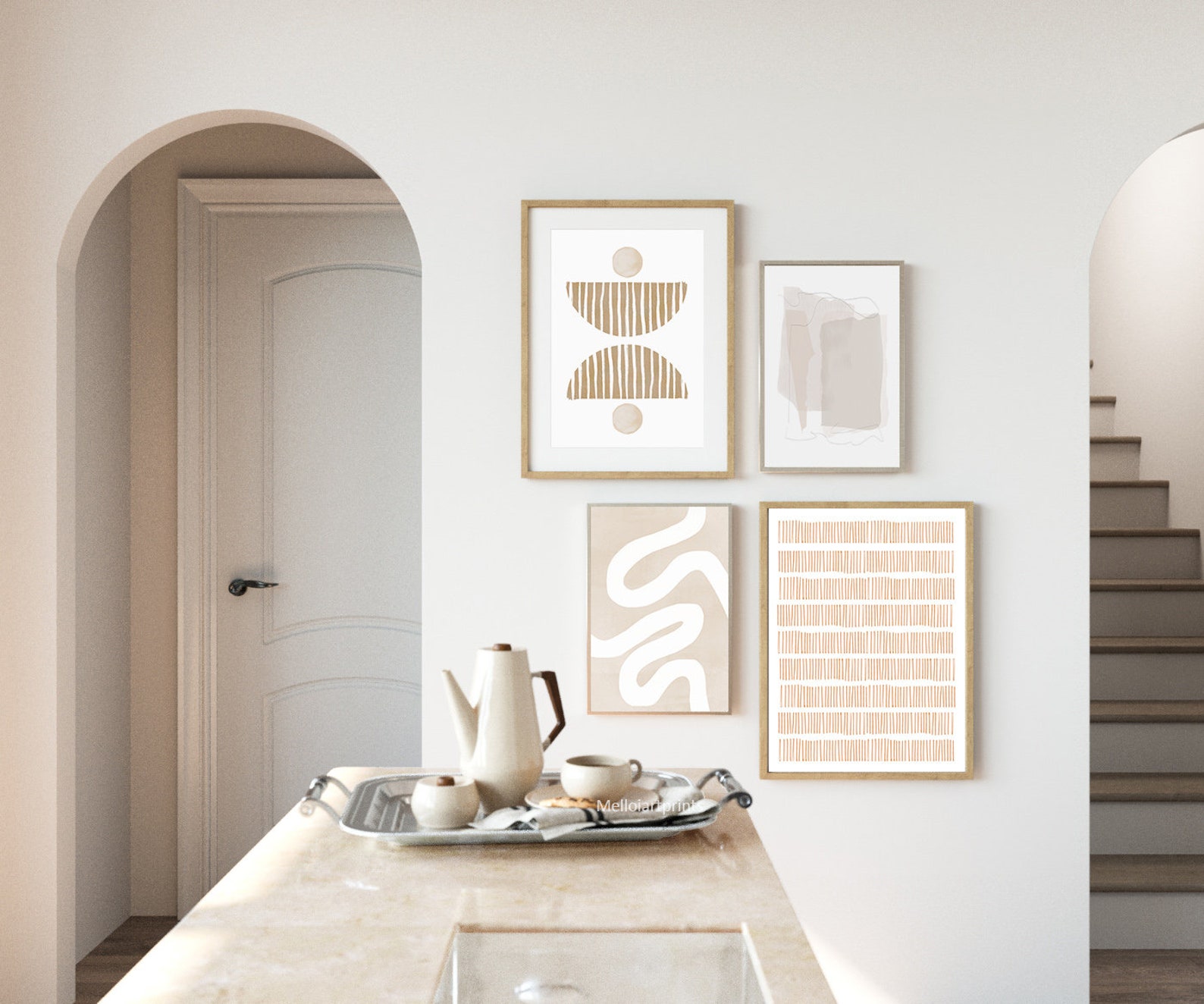 Living Room Art Set Set of 4 Prints Beige Wall Set Boho Etsy