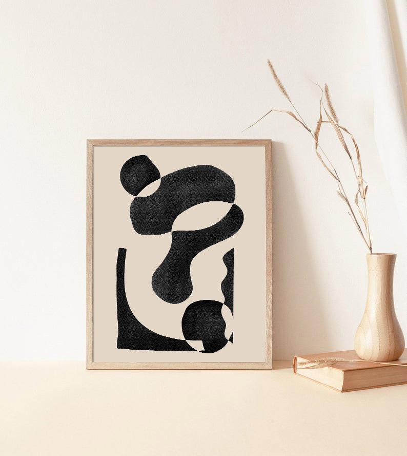 Black Beige Geometric Art, Mid Century Art, Modern Abstract Art ...
