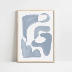 White Blue Wall Art, Abstract Geometric Art, Blue Gray Print, Mid Century Line Art Modern Abstract Art Minimalist Print Living Room Wall Art