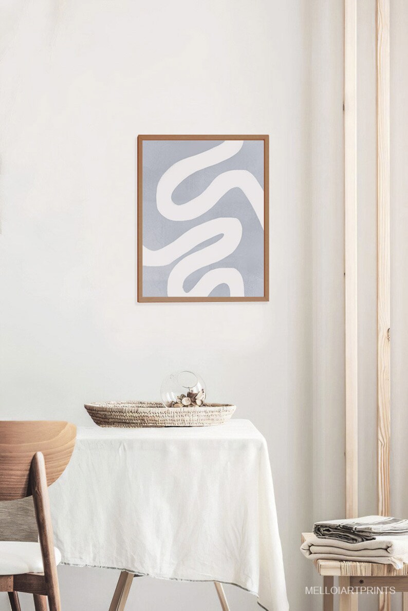 Blue Abstract Print Pastel Blue Wall Art Mid Century Art Etsy