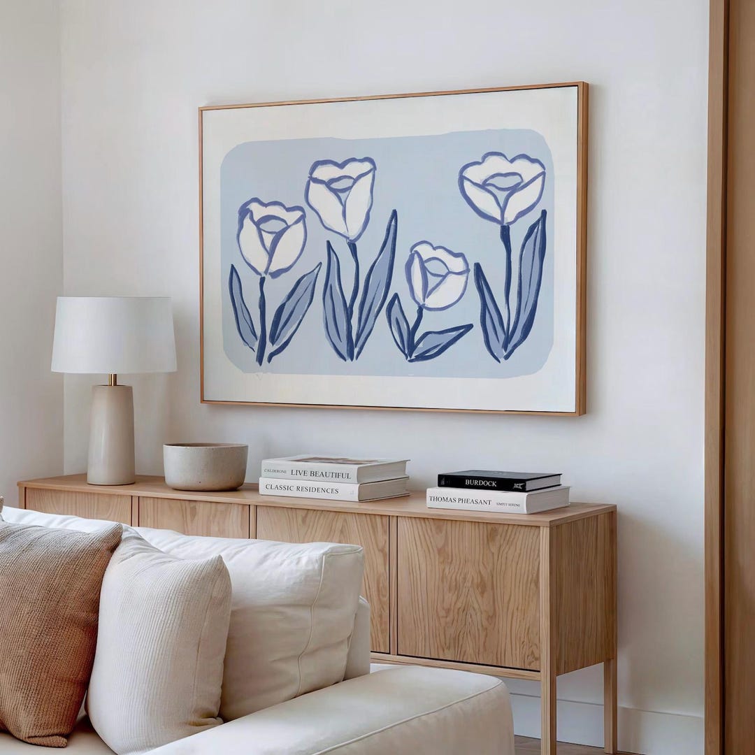 Blue Tulip Line Art Print: Minimalist Floral Illustration (digital ...