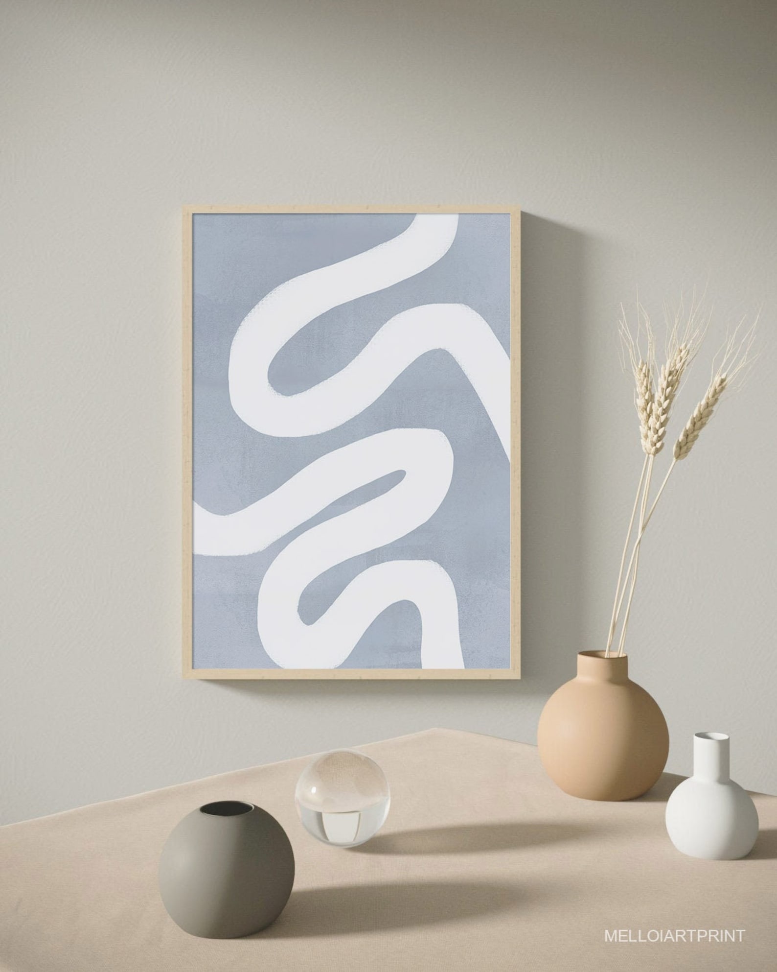 Blue Abstract Print Pastel Blue Wall Art Mid Century Art Etsy