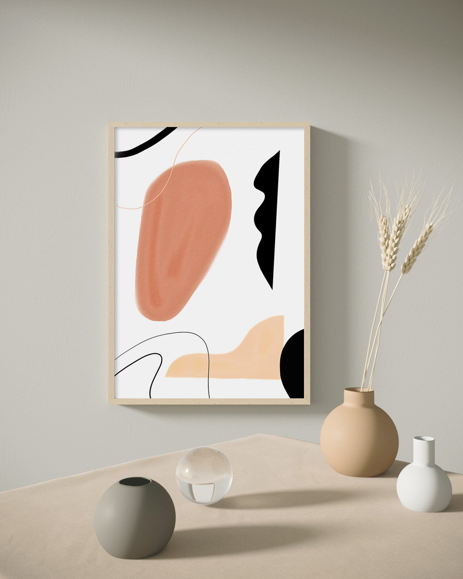 Peach Pink Wall Set Boho Decor Set of 4 Prints Mid Century Etsy