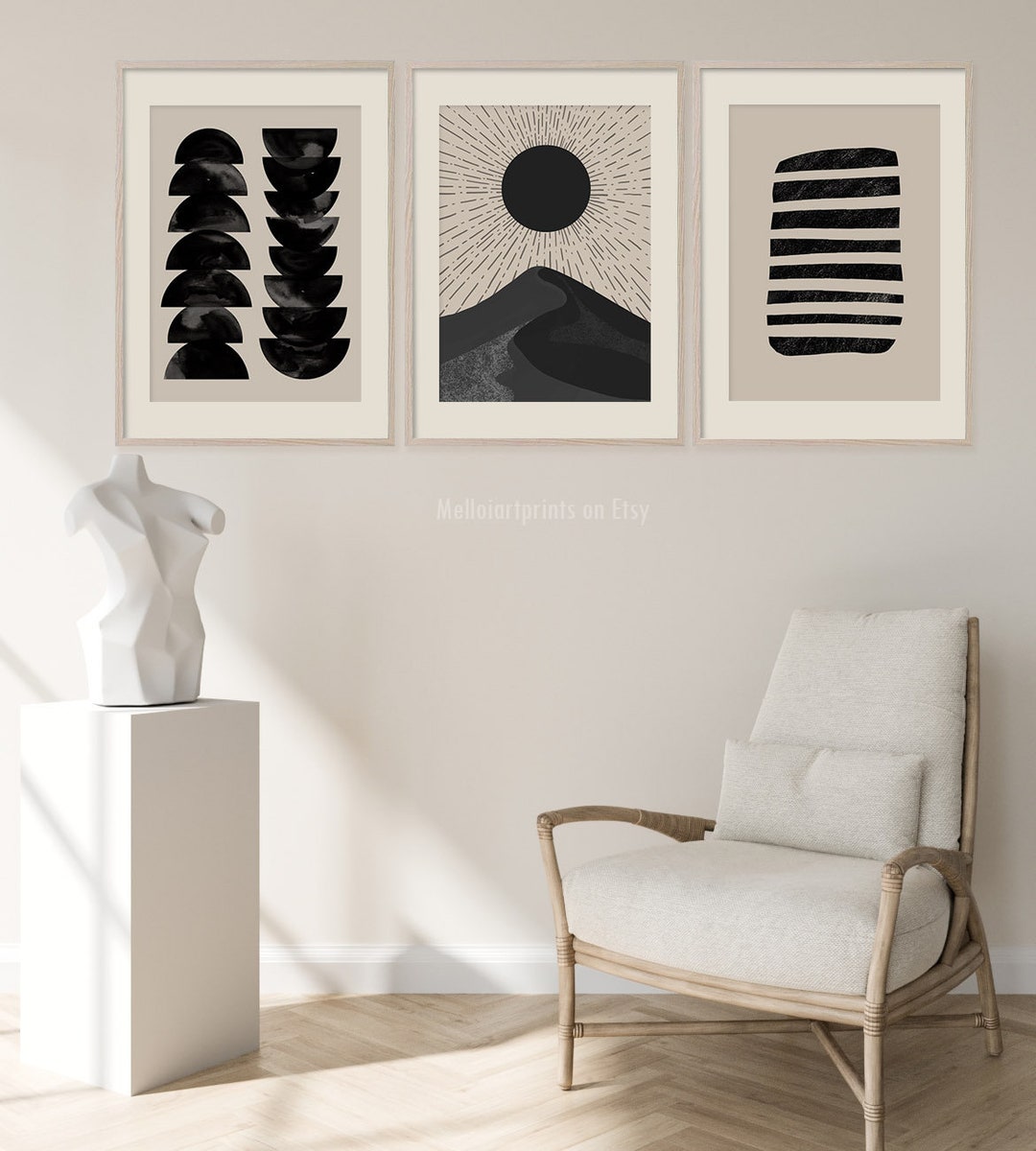 Beige Wall Set, Set of 3 Prints, Mid Century Print, Boho Decor Set ...